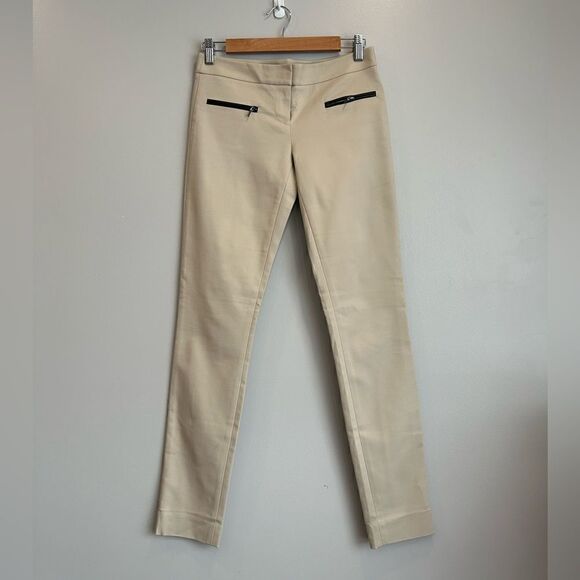 CLUB MONACO Emily Khaki Leather-Trimmed Pockets Skinny-Leg Pants - Picture 2 of 9